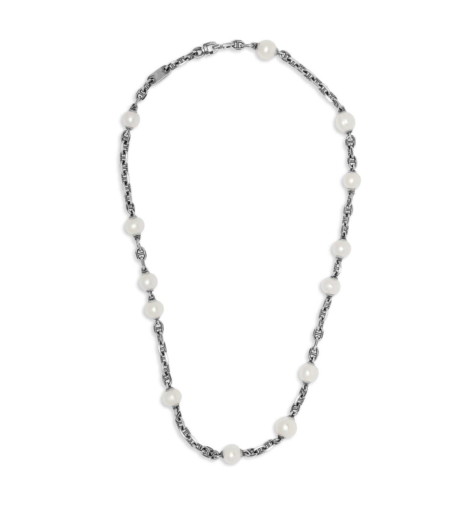 Sicar Necklace | White Pearls | Oxidized Sterling Silver