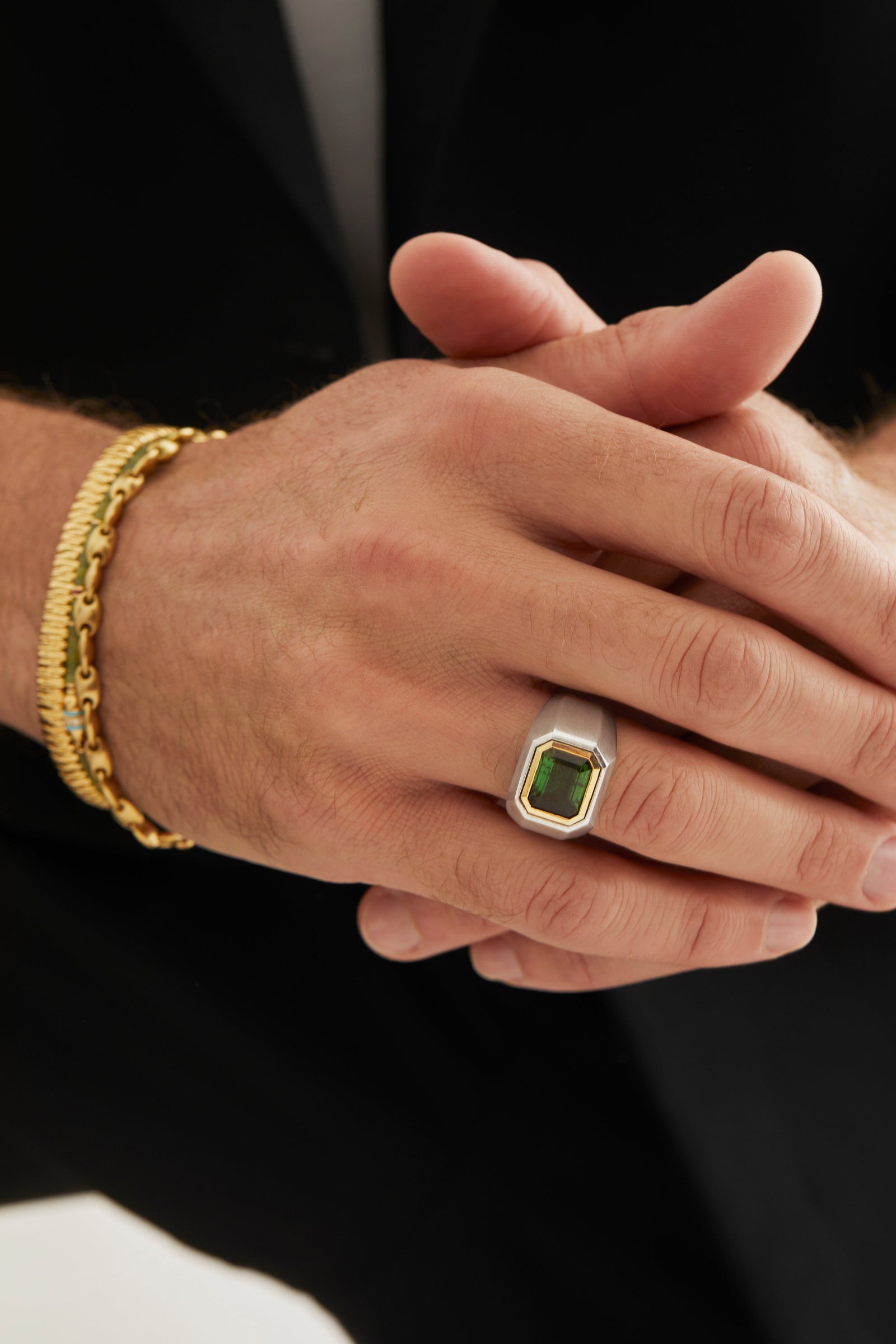 Solitaire Ring | Green Tourmaline | Mixed Metal