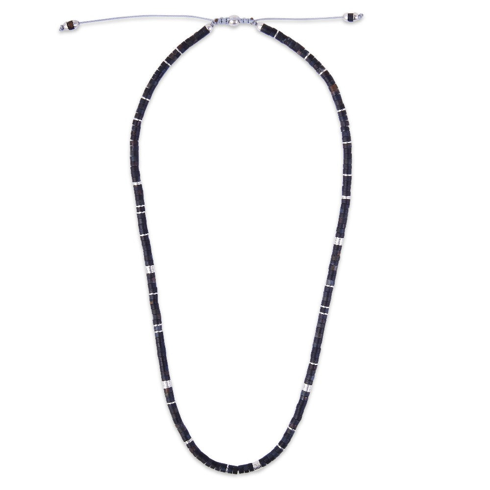 MAOR Tucson blue tigers eye and sterling silver bead necklace