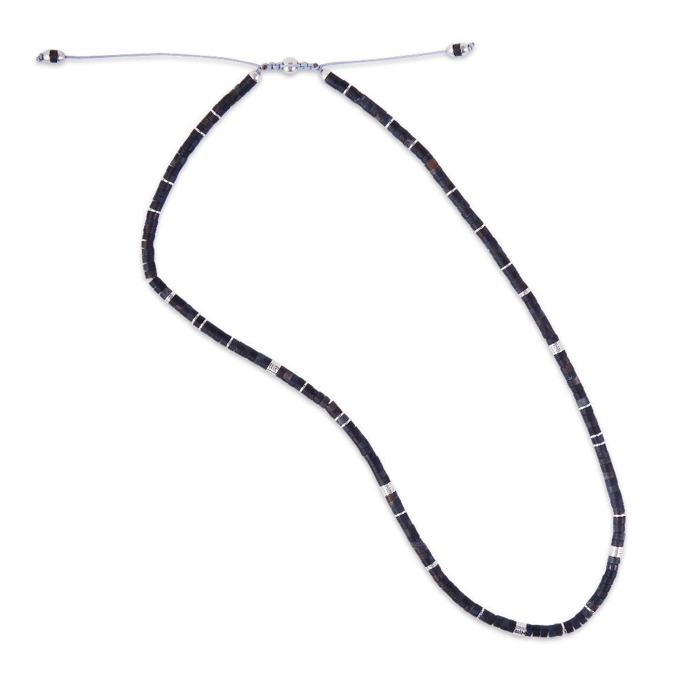 MAOR Tucson blue tigers eye and sterling silver bead necklace